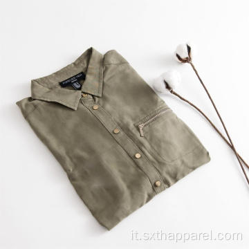 Camicie in Tencel regolabili con maniche verde militare